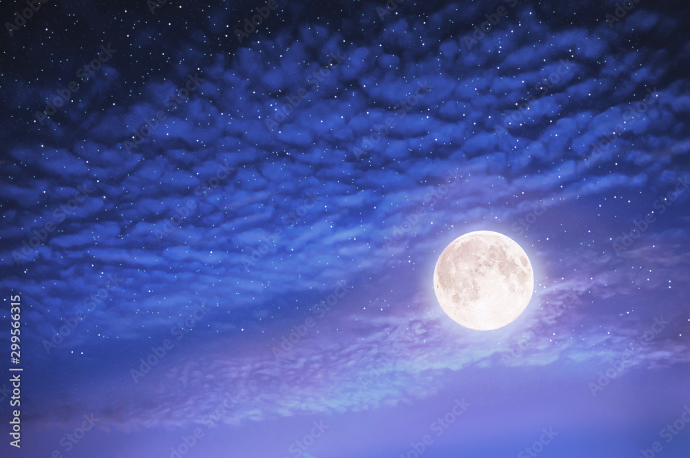 beaufiful full moon with starry night sky in purple and blue shade ...