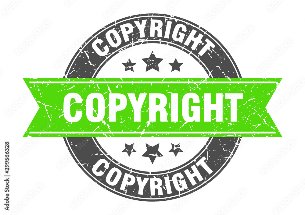 Fototapeta premium copyright round stamp with green ribbon. copyright