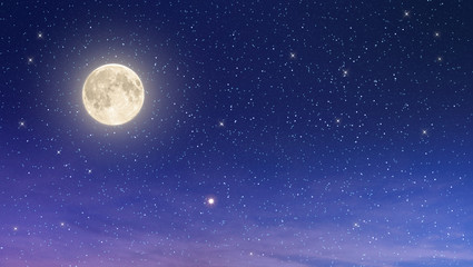 beaufiful full moon with starry night sky in purple and blue shade , element moon from nasa