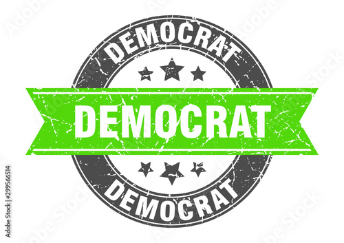 democrat round stamp with green ribbon. democrat