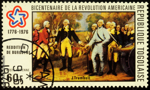 Picture Surrender of General Burgoyne at Saratoga on postage stamp