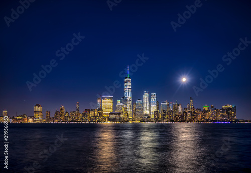 Manhattan skyline view from New Jersey Exchange Place during sunset hour © Davidzfr