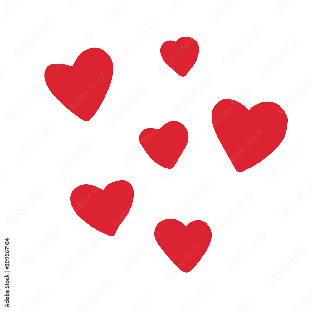  Doodle sketch red hearts on a white background. Simple flat illustration.
