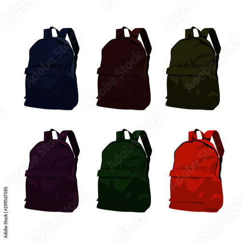 backpack different color set realistic vector illustration isolated