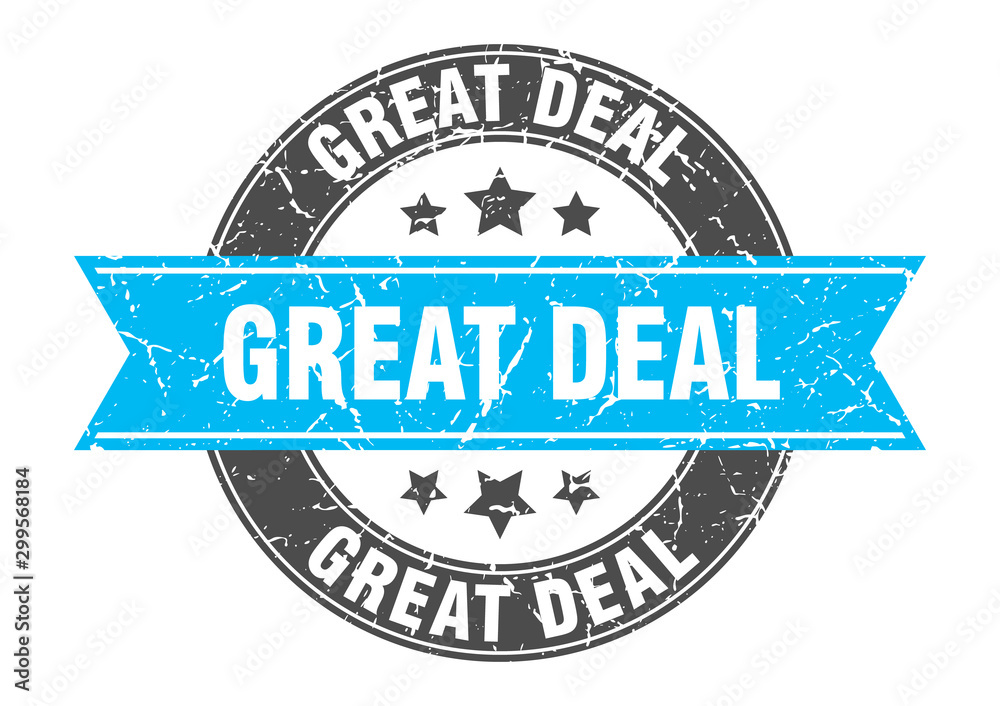 Fototapeta premium great deal round stamp with turquoise ribbon. great deal
