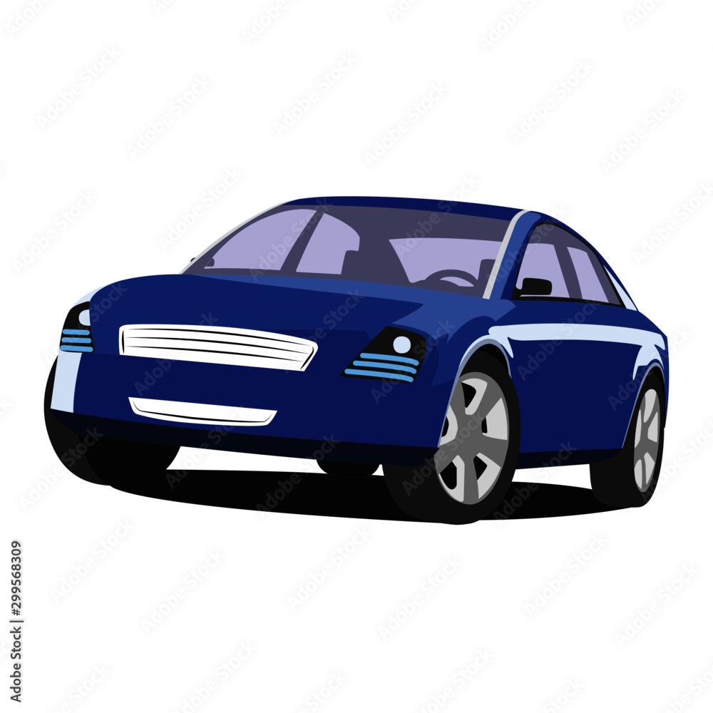 Sedan blue realistic vector illustration isolated