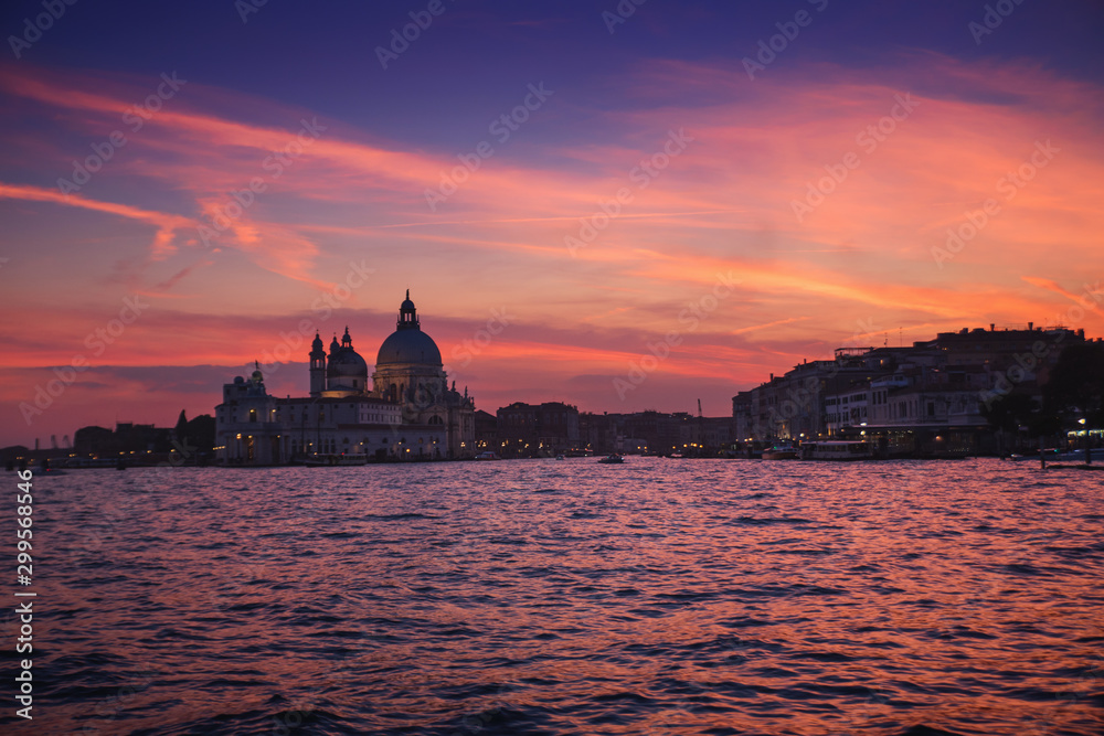     Venice city at sunset with Santa Maria della Salute Basilica,
