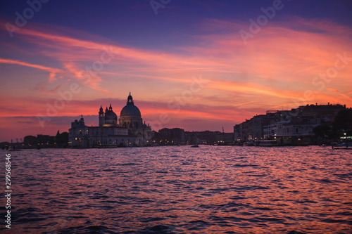  Venice city at sunset with Santa Maria della Salute Basilica,