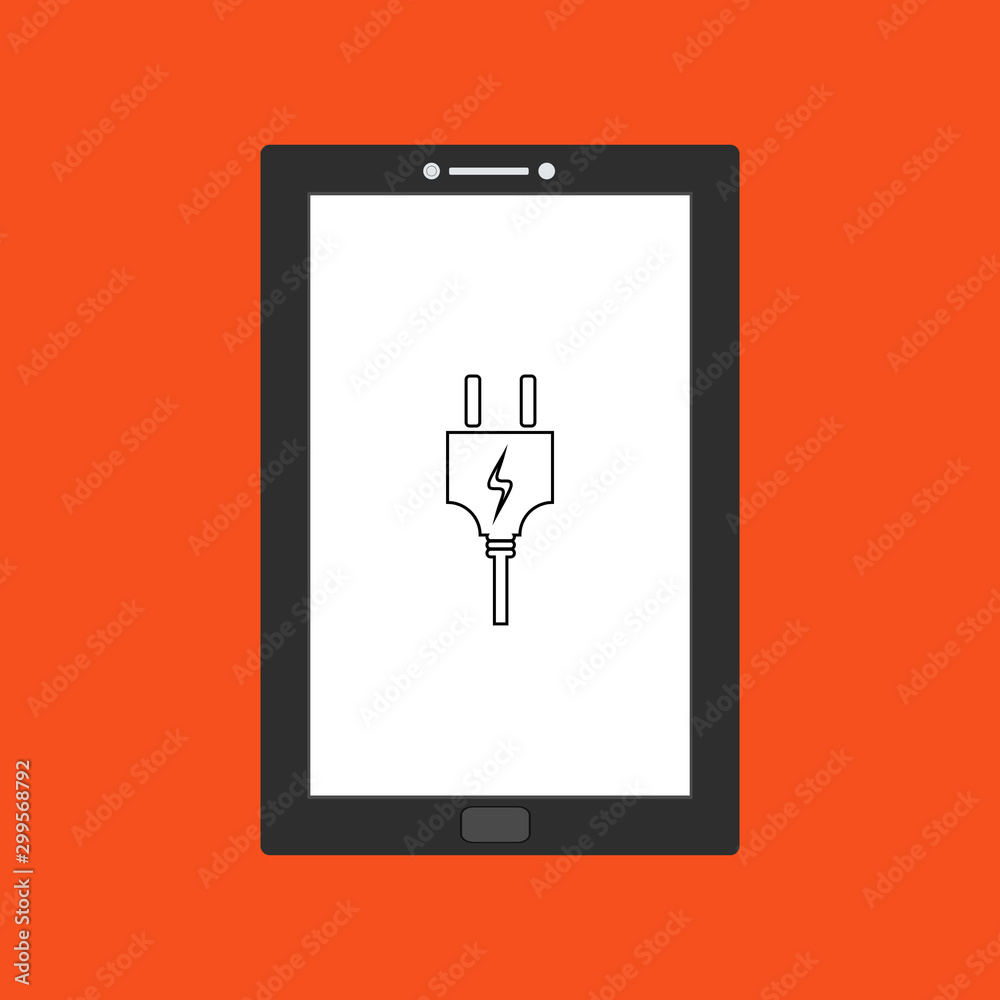 design warning charging icon with tablet smartphone. flat illustration of Power plug vector icon for web