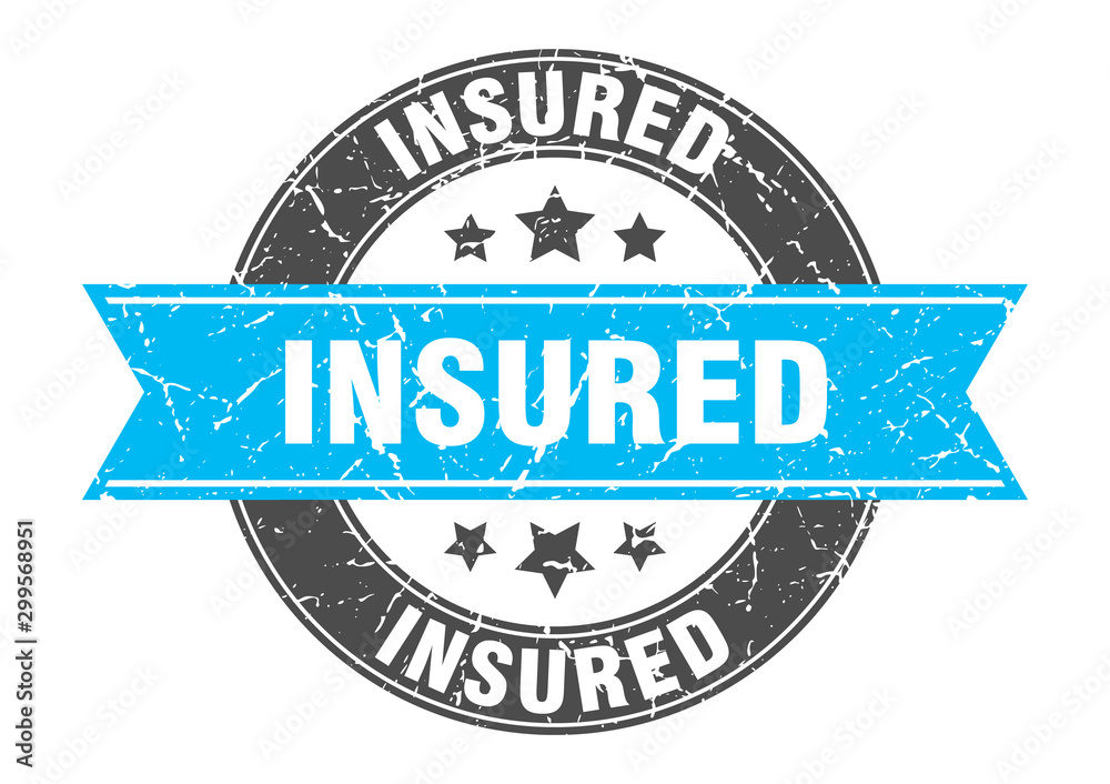 Fototapeta premium insured round stamp with turquoise ribbon. insured