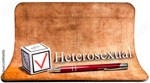 Heterosexual - check box. White paper cube with pen. The concept of the checklist. photo