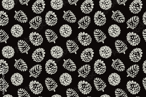 Pine cone Christmas pattern print, black brown whites, nature design