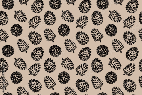 Pine cone Christmas pattern print, browns, nature design