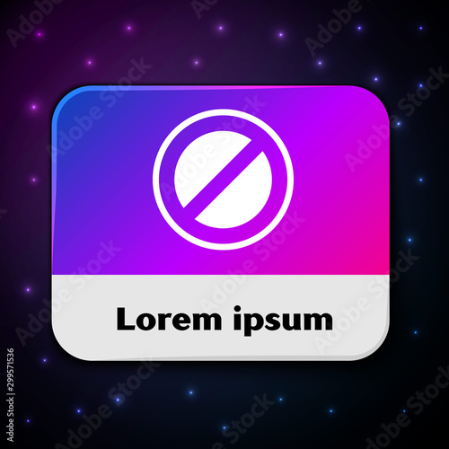 White Stop sign icon isolated on black background. Traffic regulatory warning stop symbol. Rectangle color button. Vector Illustration