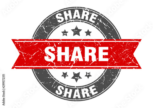 share round stamp with red ribbon. share