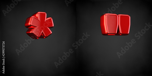 Red asterisk and quotes symbols isolated on black background