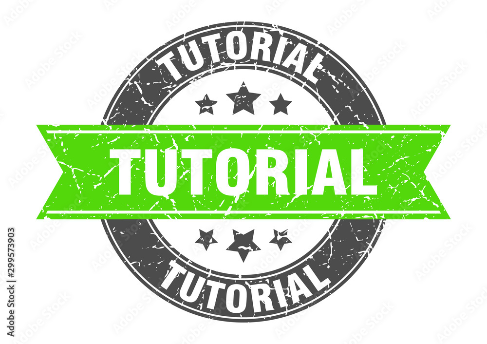 Obraz premium tutorial round stamp with green ribbon. tutorial