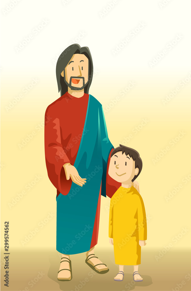 イラスト イエス様と少年 聖書 カード 聖句カード 日曜学校 キリスト教 Christianit Stock Vector Adobe Stock