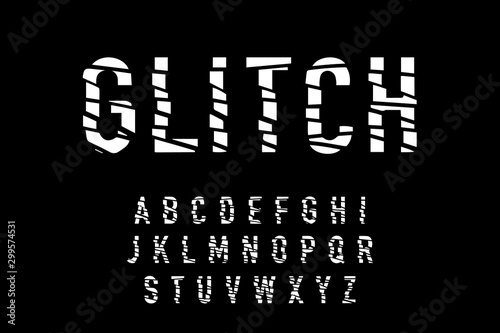 Glitch hand drawn vector type font in cartoon style black white