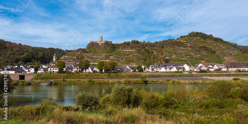 View of the village Kobern Gondorf with the Niedernburg Kobern. Rhineland Palatinate, Germany, Europe