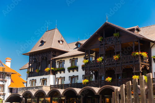 BRAN, ROMANIA: Beautiful traditional Oklo houses of Dracula castle.