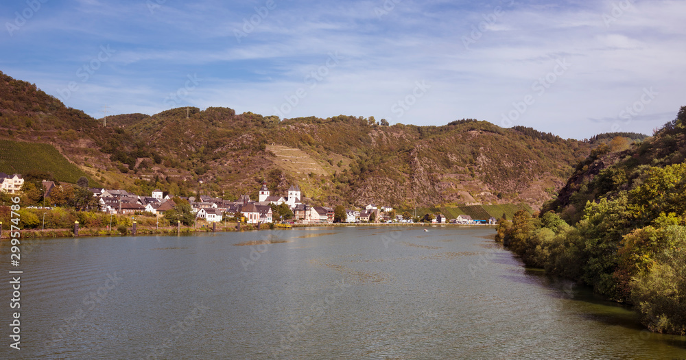 View of the small town Treis-Karden on the Moselle. Rhineland-Palatinate, Germany, Europe