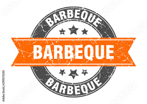 barbeque round stamp with orange ribbon. barbeque