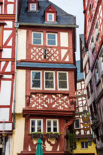 Picturesque timbered houses at the market square in the beautiful village of Bernkastel-Kues  Rhineland-Palatinate  Germany  Europe