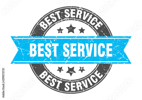 best service round stamp with turquoise ribbon. best service