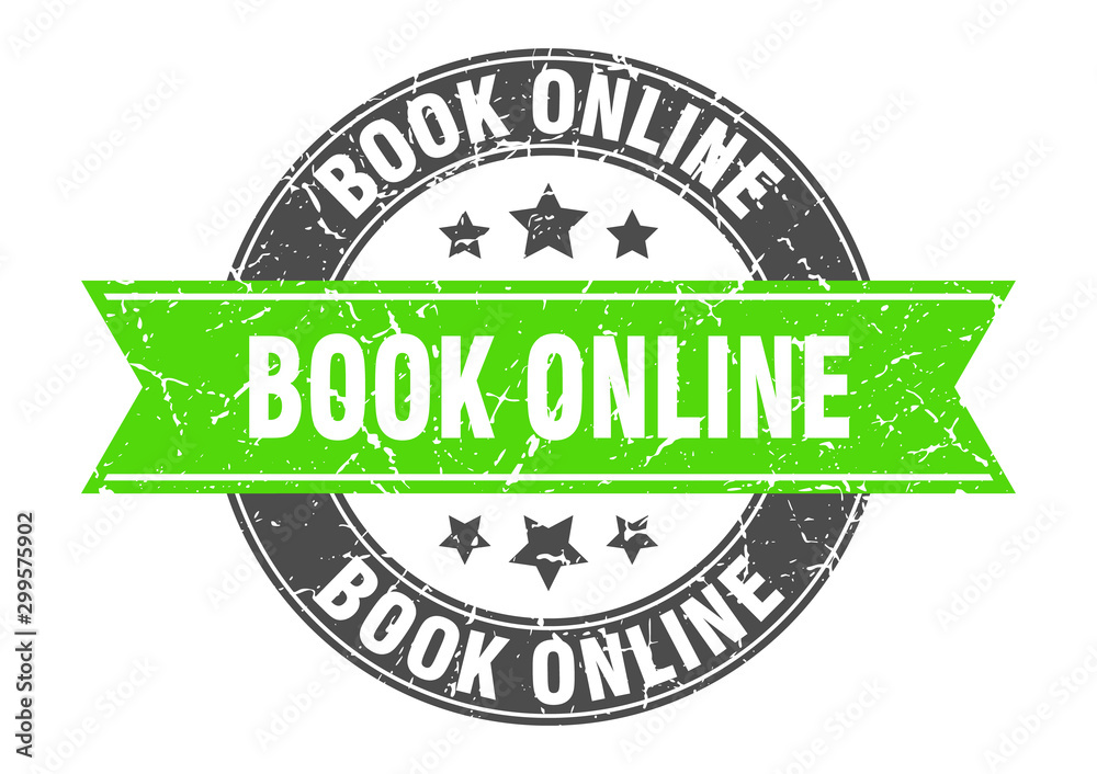 Fototapeta premium book online round stamp with green ribbon. book online