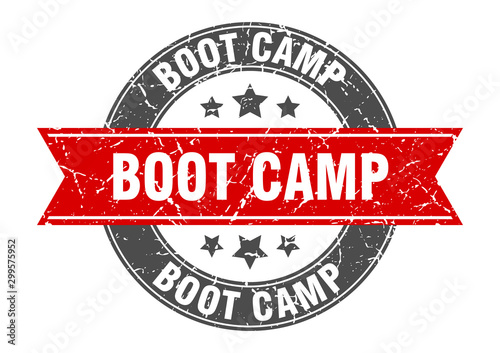boot camp round stamp with red ribbon. boot camp
