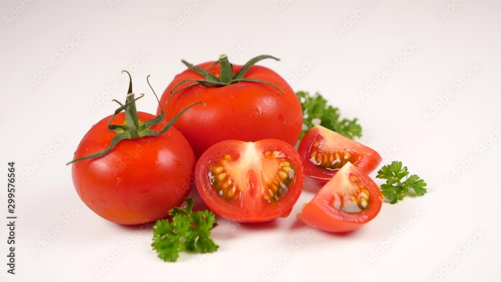 red tomatoes and parsley on white background, 4K red tomatoes and parsley on white background, 4K