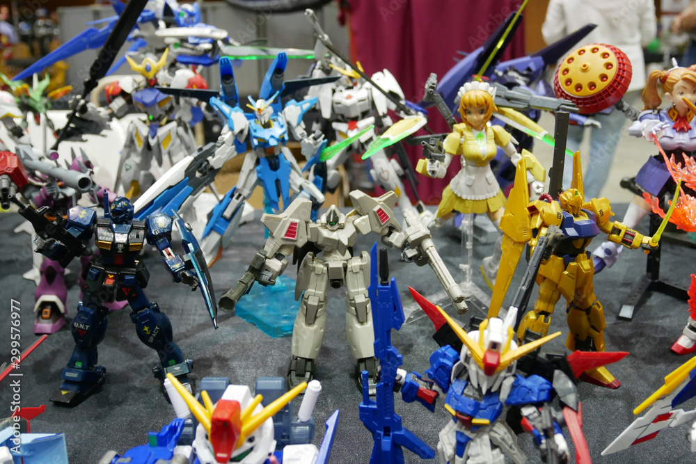 KUALA LUMPUR, MALAYSIA OCTOBER 05, 2019 Selected focused of displayed Mobile Suit Gundam