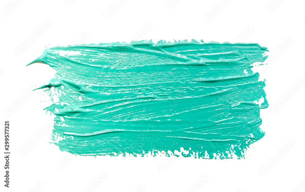 Paint brush stroke texture turquoise watercolor isolated on a white