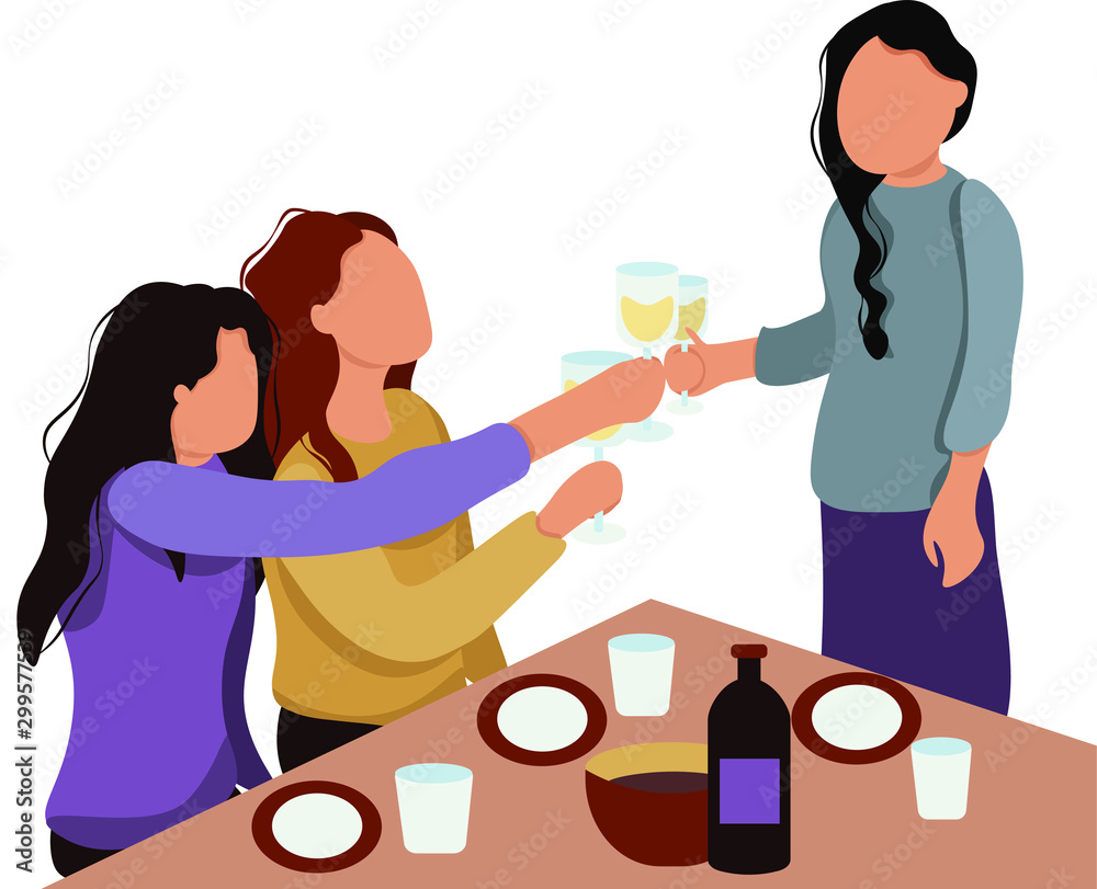women with glasses celebrate at the covered table women with glasses celebrate at the covered table