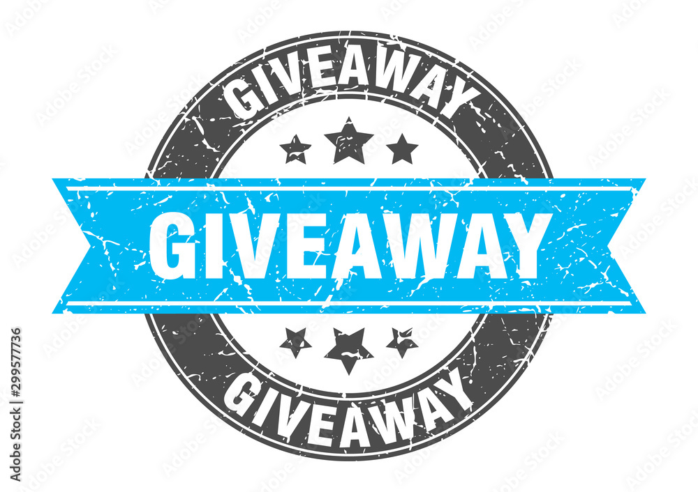 Fototapeta premium giveaway round stamp with turquoise ribbon. giveaway