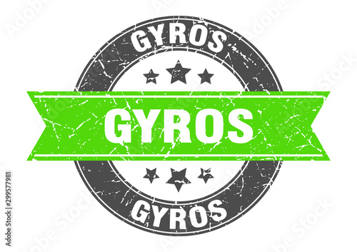 gyros round stamp with green ribbon. gyros