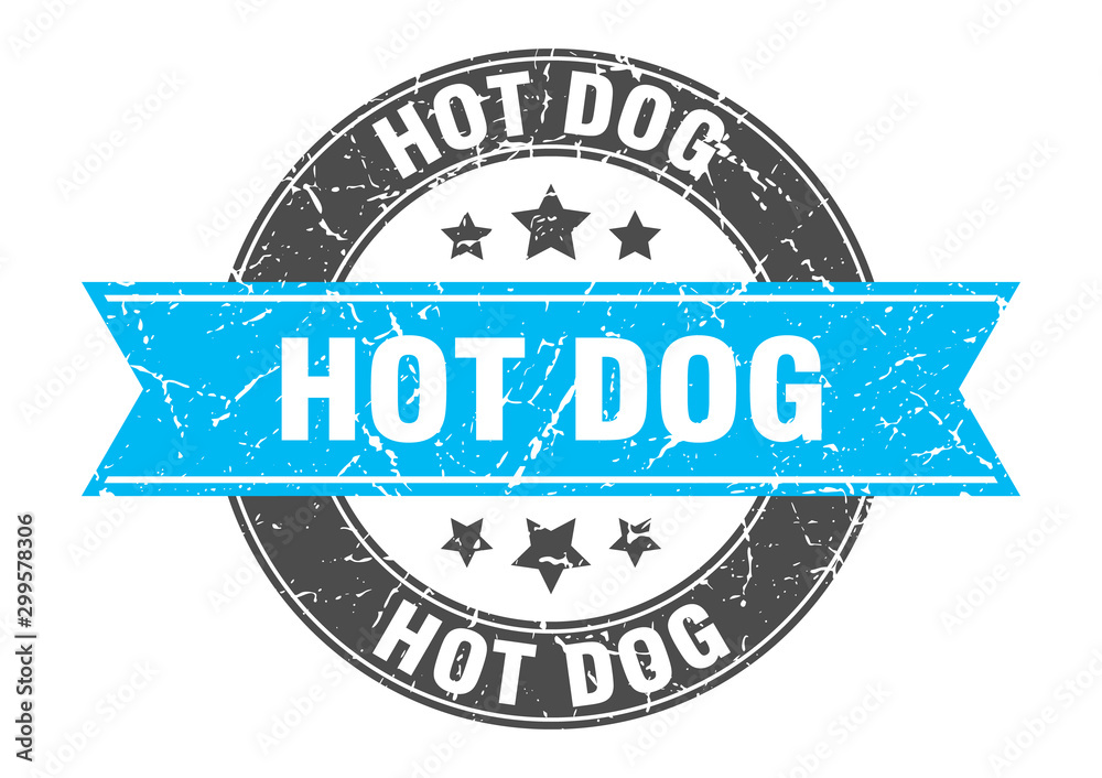 hot dog round stamp with turquoise ribbon. hot dog hot dog round stamp with turquoise ribbon. hot dog