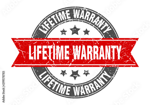 lifetime warranty round stamp with red ribbon. lifetime warranty
