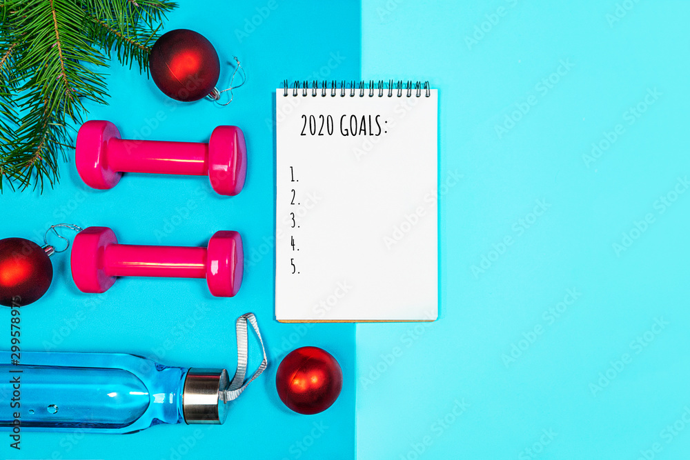 Christmas sport set with goals list pink dumbbells Christmas sport set with goals list pink dumbbells
