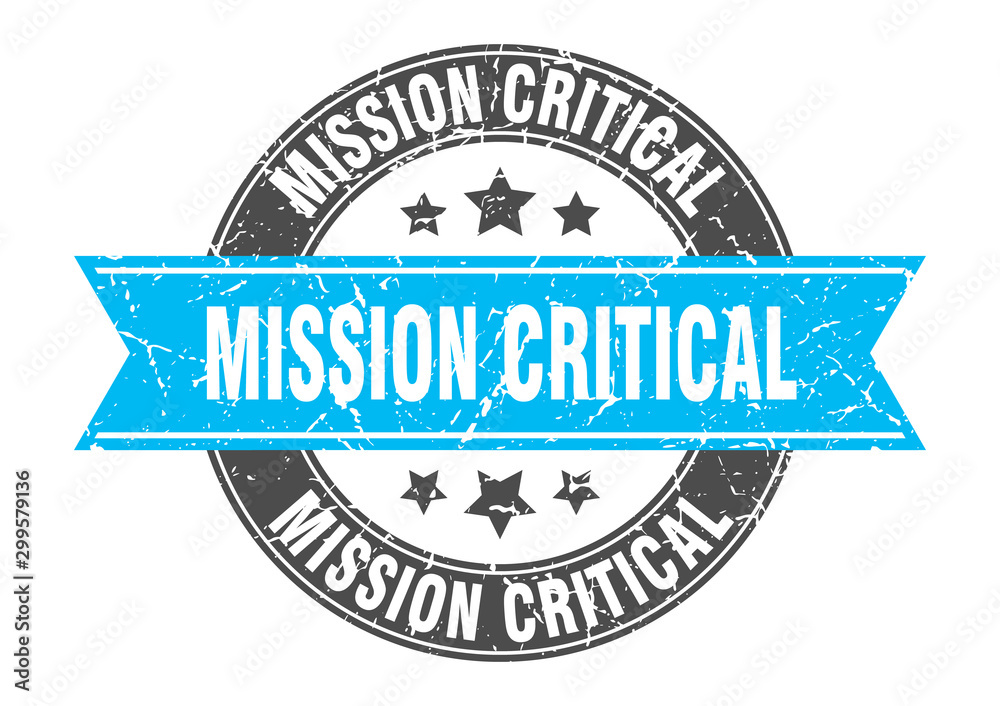 Fototapeta premium mission critical round stamp with turquoise ribbon. mission critical