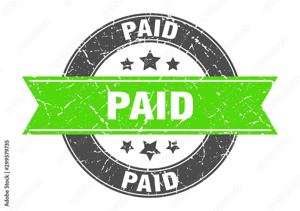 Fototapeta premium paid round stamp with green ribbon. paid