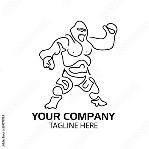 Line gorilla logo. flat design. Gorilla silhouette. Vector Illustration on white background