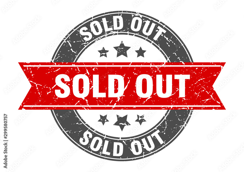 Fototapeta premium sold out round stamp with red ribbon. sold out