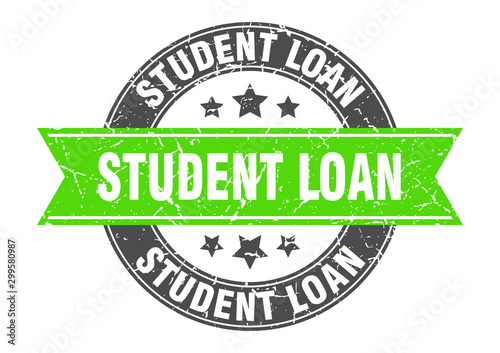 student loan round stamp with green ribbon. student loan