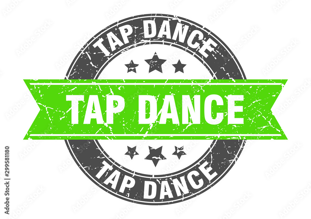 tap dance round stamp with green ribbon. tap dance