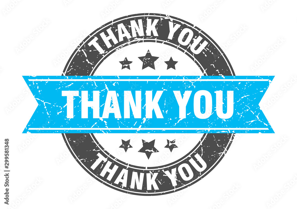 Fototapeta premium thank you round stamp with turquoise ribbon. thank you