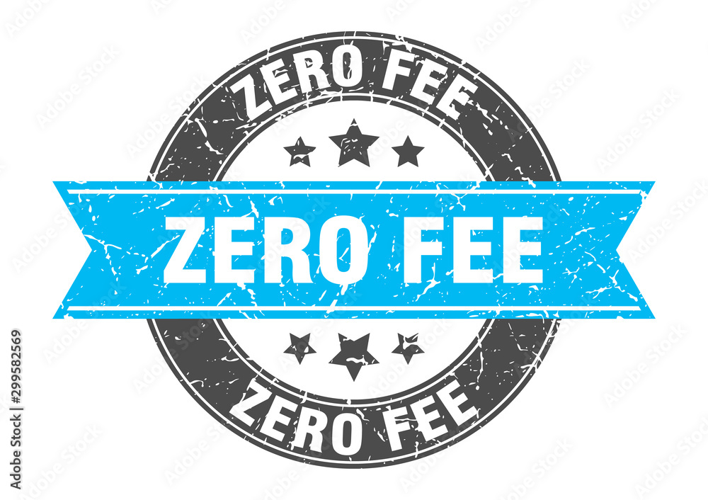 Fototapeta premium zero fee round stamp with turquoise ribbon. zero fee