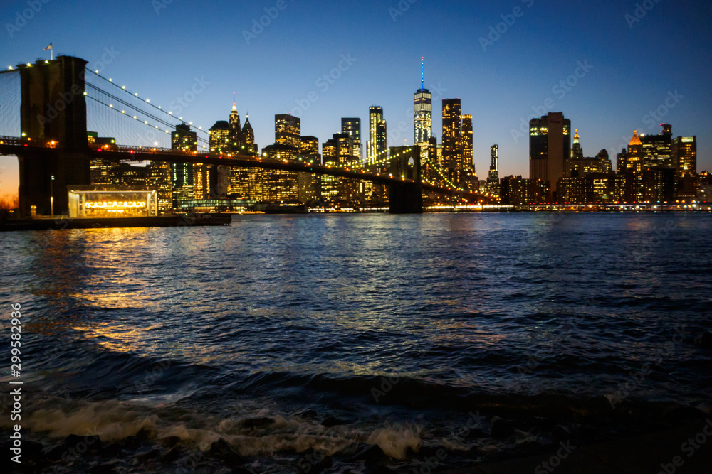 The Manhattan skyline at night - New York City, NY