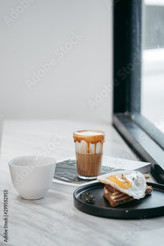 cup of coffee on wooden table